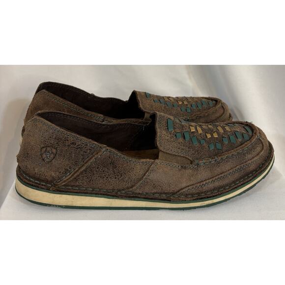 Ariat Womens Cruiser Weave Brown Leather Woven Slip On Loafers Shoes Size 10B - Picture 2 of 5